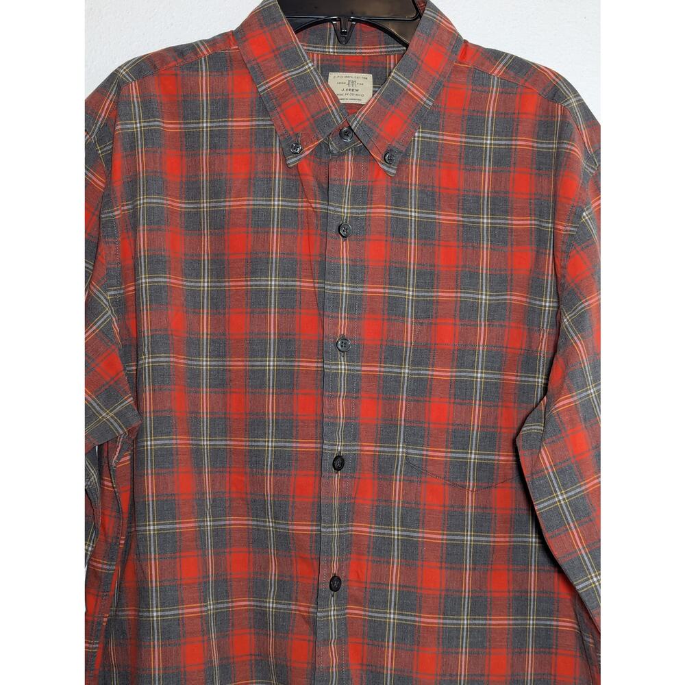 J. Crew Men's Red, Gray and White Casual Button Down Shirt Size Medium